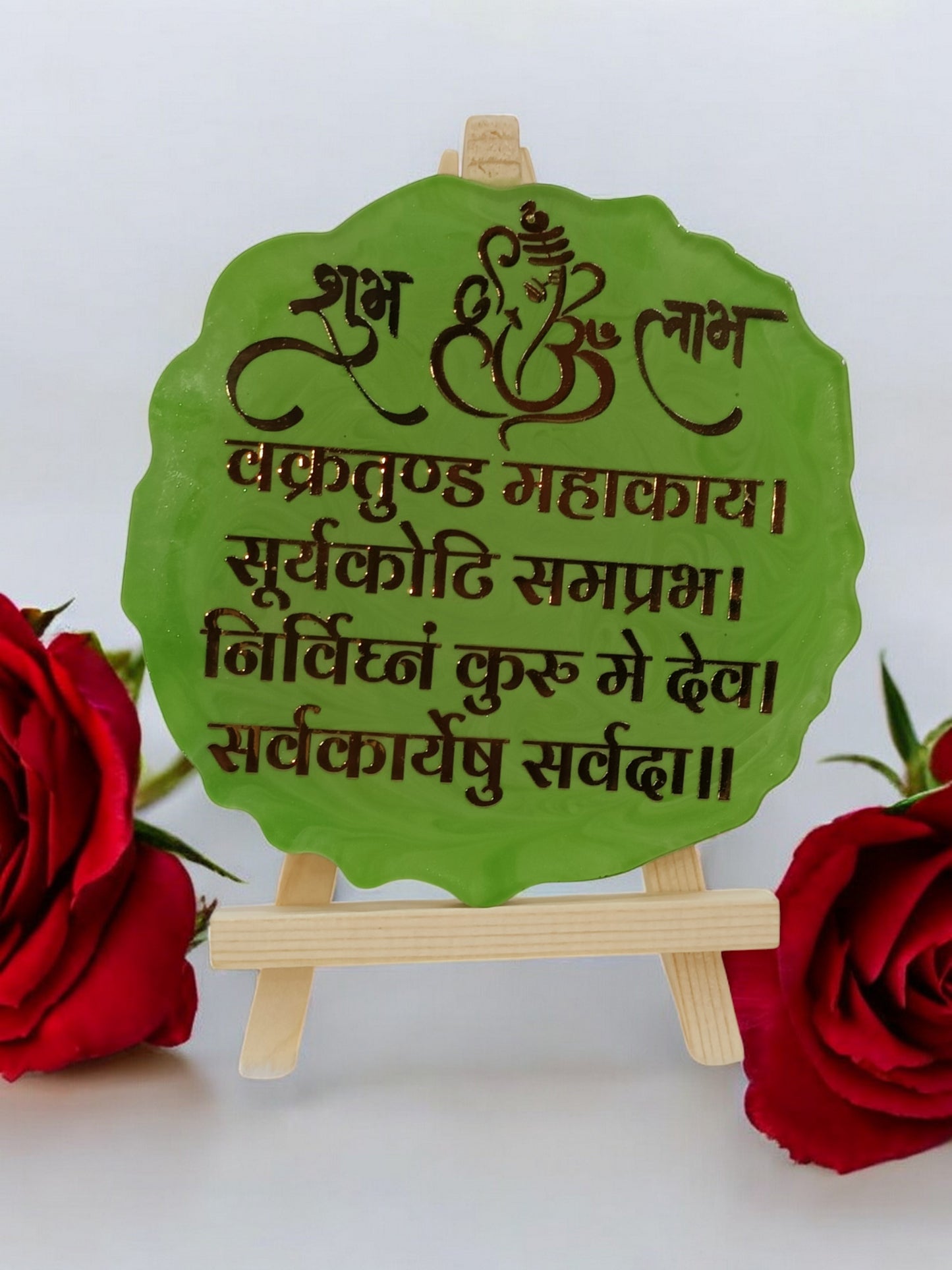 Resin Handcrafted Ganesha Mantra Resin Art Frame with Stand | Diwali Gifts, Religious gifts | Handmade with Resin (FREE STAND) (Pack of 1, 13 cm Height)