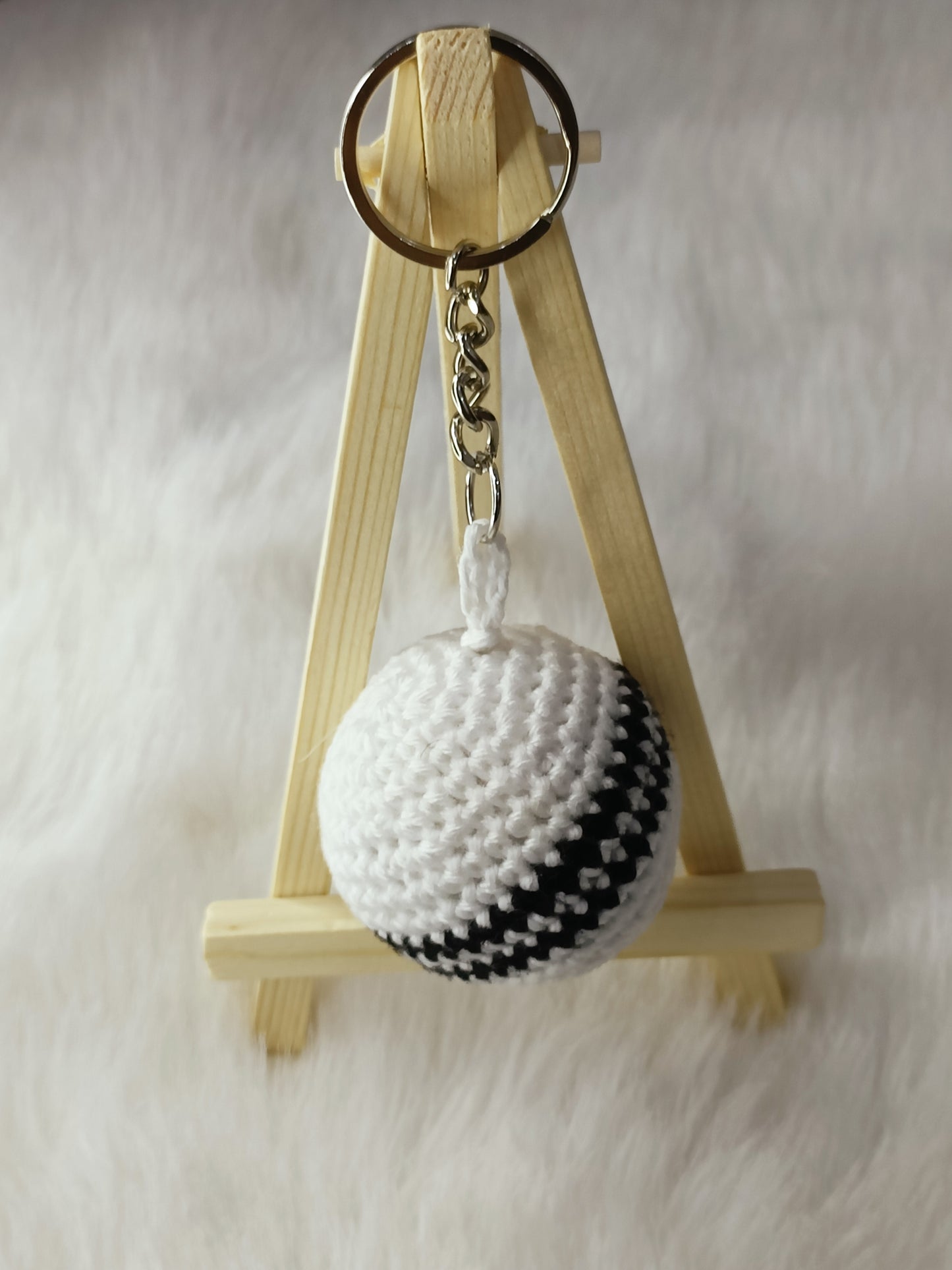 Haute Crafts Handmade Crochet Cute White Ball  Keychain  Washable Keychain)