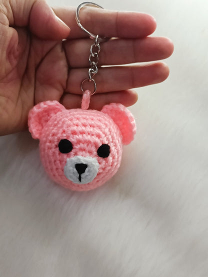 Haute Crafts Handmade Crochet Teddy Bear Keychain (Washable Keychain) Light Pink