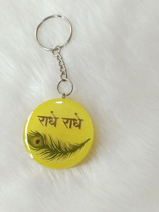 Haute Crafts "Radhe Krishna" Theme Keychain - Resin Alphabet Initial Letter Keychain Key Ring for Women Girls Purse Handbags, Bike, Car Keyring.Home, Small Gifts 