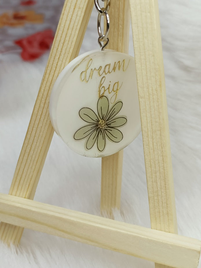 Haute Crafts "Dream Big" Theme Keychain - Resin Alphabet Initial Letter Keychain Key Ring for Women Girls Purse Handbags, Bike, Car Keyring.Home, Small Gifts 