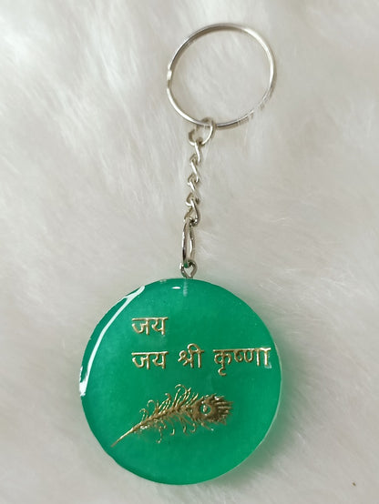 Haute Crafts "Jai Shree Krishna" Theme Keychain - Resin Alphabet Initial Letter Keychain Key Ring for Women Girls Purse Handbags, Bike, Car Keyring.Home, Small Gifts 