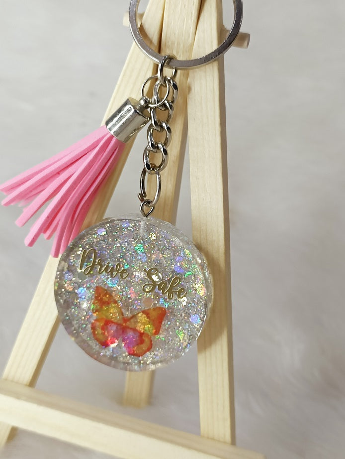 Haute Crafts "Drive Safe" Theme Keychain - Resin Alphabet Initial Letter Keychain Key Ring for Women Girls Purse Handbags, Bike, Car Keyring.Home, Small Gifts 