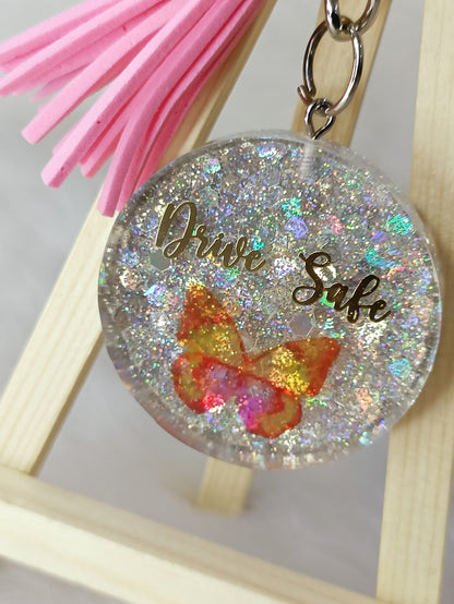 Haute Crafts "Drive Safe" Theme Keychain - Resin Alphabet Initial Letter Keychain Key Ring for Women Girls Purse Handbags, Bike, Car Keyring.Home, Small Gifts 