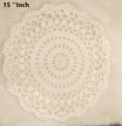 Haute Crafts Handcrafted Crochet Thalposh, Woolen Puja Thali Cover for Temple, Thal Posh Plate Cover (White, 16'' Round)