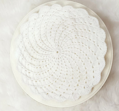 Haute Crafts Handcrafted Crochet Thalposh, Woolen Puja Thali Cover for Temple, Thal Posh Plate Cover (White, 12.5'' Round)