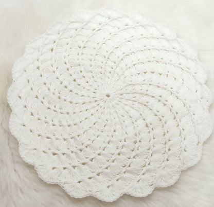 Haute Crafts Handcrafted Crochet Thalposh, Woolen Puja Thali Cover for Temple, Thal Posh Plate Cover (White, 12.5'' Round)