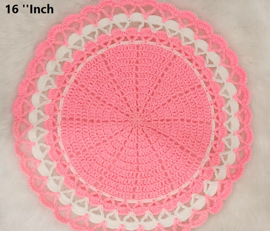 Haute Crafts Handcrafted Crochet Thalposh, Woolen Puja Thali Cover for Temple, Thal Posh Plate Cover (Multicolor, 16'' Round)