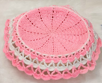 Haute Crafts Handcrafted Crochet Thalposh, Woolen Puja Thali Cover for Temple, Thal Posh Plate Cover (Multicolor, 16'' Round)