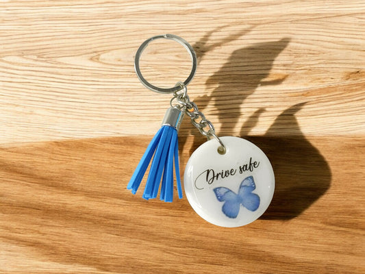 Haute Crafts "Drive Safe" Theme Keychain - Resin Alphabet Initial Letter Keychain Key Ring for Women Girls Purse Handbags, Bike, Car Keyring.Home, Small Gifts 