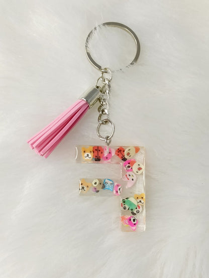 Haute Crafts Teddy Bear Theme ("F")- with Tassel, Resin Alphabet Initial Letter Keychain Key Ring for Women Girls Purse Handbags, Bike, Car Keyring ("F")