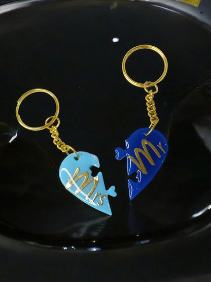 Haute Crafts "Mr & Mrs" Theme Keychain - Resin Alphabet Initial Letter Keychain Key Ring for Women Girls Purse Handbags, Bike, Car Keyring.Home, Small Gifts 