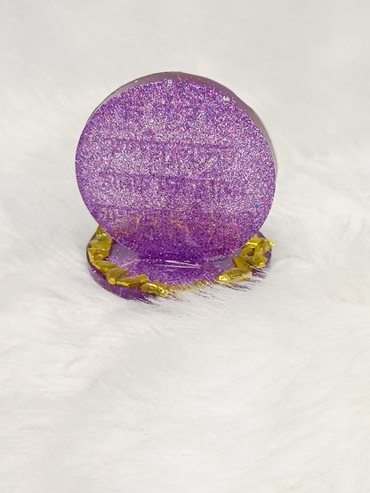 Haute Crafts 2 Inch Resin art Handcrafted Premium "Gayatri Mantra " with Gold Crystal Texture for Car Dashboard, Home Decor, Puja Ghar and Gifting.