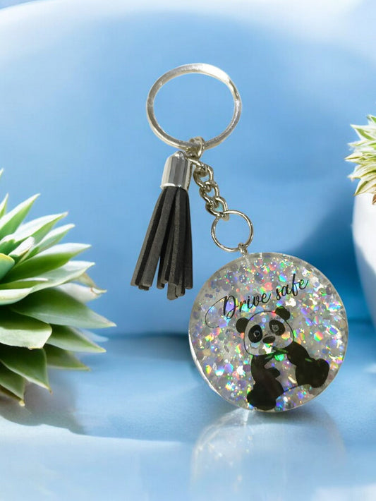 Haute Crafts "Drive Safe" Theme Keychain - Resin Alphabet Initial Letter Keychain Key Ring for Women Girls Purse Handbags, Bike, Car Keyring.Home, Small Gifts 