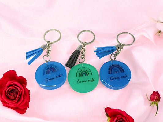 Haute Crafts "Drive Safe" Theme 3 pcs combo Keychain - Resin Alphabet Initial Letter Keychain Key Ring for Women Girls Purse Handbags, Bike, Car Keyring.Home, Small Gifts 