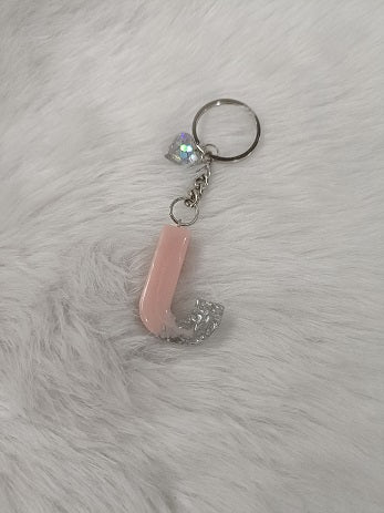Haute Crafts Baby Pink & Sliver ("J")- with Small Heart, Resin Alphabet Initial Letter Keychain Key Ring for Women Girls Purse Handbags, Bike, Car Keyring ("J")