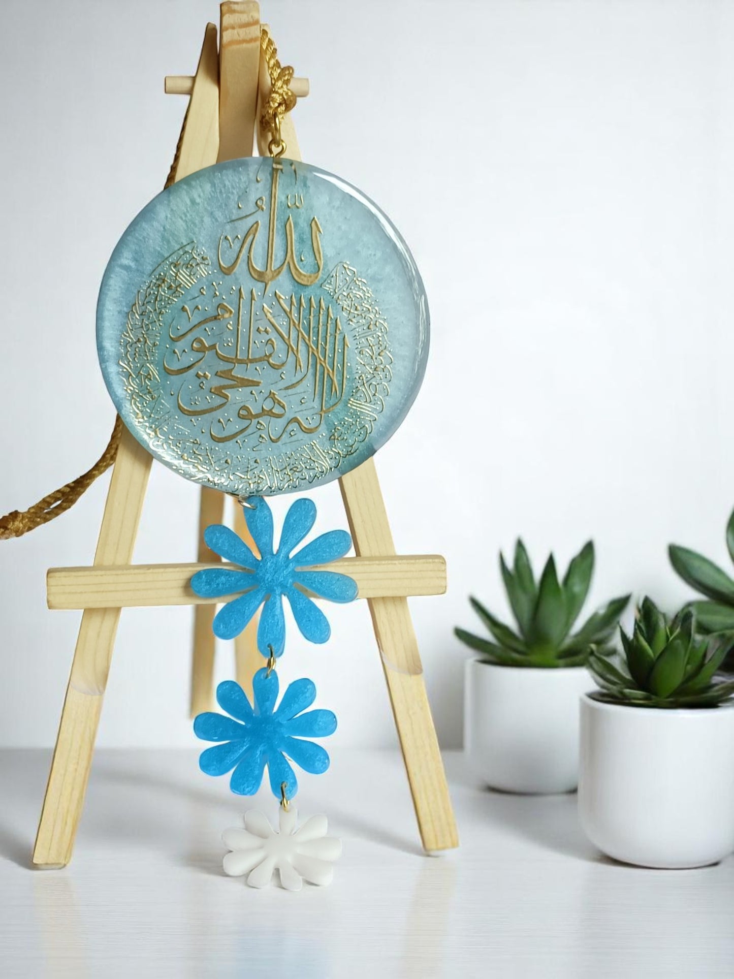 Haute Crafts " Ayatul Kursi " Car Hanging for Positivity (Can be Used as Home Decor, satsang Gifting, Wall Hangings, Meditation Room, Yoga Temple, Wind Chime) 1pc