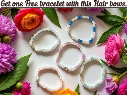 Handmade Crochet White Bow Hair Accessories, Large Knit Ribbon Bows,Pack -2