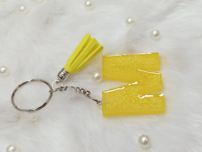 Haute Crafts Shiny Yellow ("M")- with Yellow Tassel, Resin Alphabet Initial Letter Keychain Key Ring for Women Girls Purse Handbags, Bike, Car Keyring ("M")