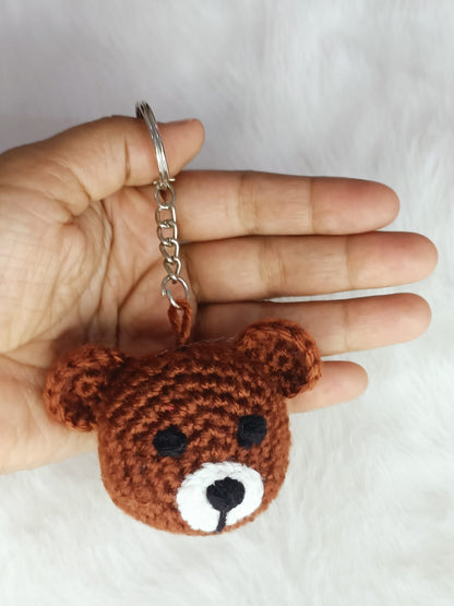 Haute Crafts Handmade Crochet Brown Teddy Bear Keychain (Washable Keychain)