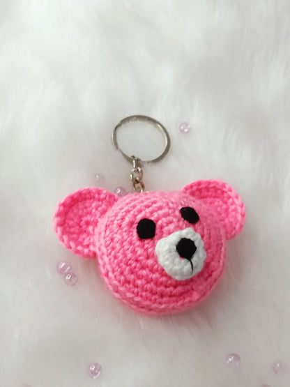 Haute Crafts Handmade Crochet Pink Teddy Bear Keychain (Washable Keychain)