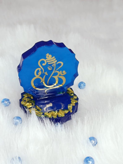 Haute Crafts 2.5 Inch Resin art Handcrafted Premium "Ganesh ji " with Gold Crystal Texture for Car Dashboard, Home Decor, Puja Ghar and Gifting.