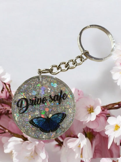 Haute Crafts "Drive Safe Theme Keychain -  Resin Alphabet Initial Letter Keychain Key Ring for Women Girls Purse Handbags, Bike, Car Keyring.Home, Small Gifts
