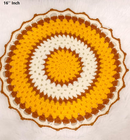 Haute Crafts Handcrafted Crochet Thalposh, Woolen Puja Thali Cover for Temple, Thal Posh Plate Cover (Multicolor, 16'' Round)