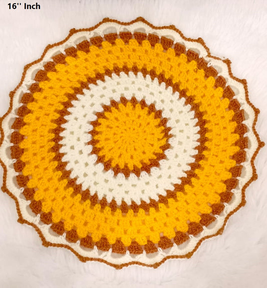 Haute Crafts Handcrafted Crochet Thalposh, Woolen Puja Thali Cover for Temple, Thal Posh Plate Cover (Multicolor, 16'' Round)