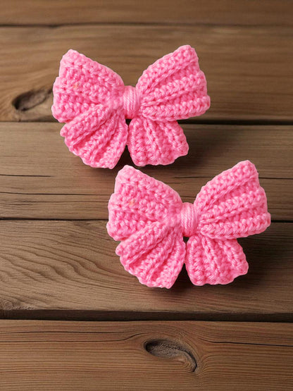 Handmade Crochet Pink Bow Hair Accessories, Large Knit Ribbon Bows,Pack -2