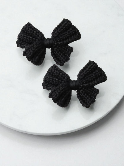 Handmade Crochet Black Bow Hair Accessories, Large Knit Ribbon Bows,Pack -2