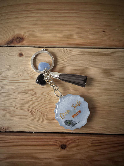 Haute Crafts "Drive Safe Bro" Theme Keychain - Resin Alphabet Initial Letter Keychain Key Ring for Women Girls Purse Handbags, Bike, Car Keyring.Home, Small Gifts