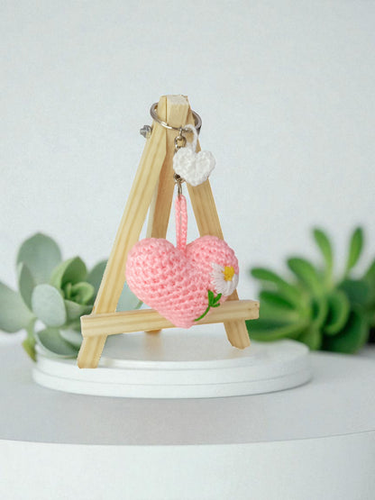 Haute Crafts Handcrafted Crochet Pink Heat Woolen Keychain.