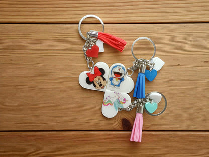 Haute Crafts "Cartoon" Theme Keychain set of 3- Resin Alphabet Initial Letter Keychain Key Ring for Women Girls Purse Handbags, Bike, Car Keyring.Home, Small Gifts